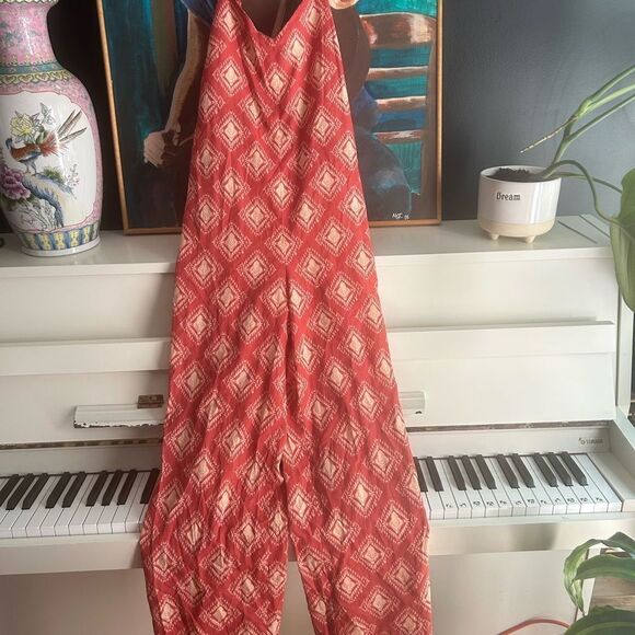 Zara Red Diamond Pattern Jumpsuit M - Picture 6 of 15